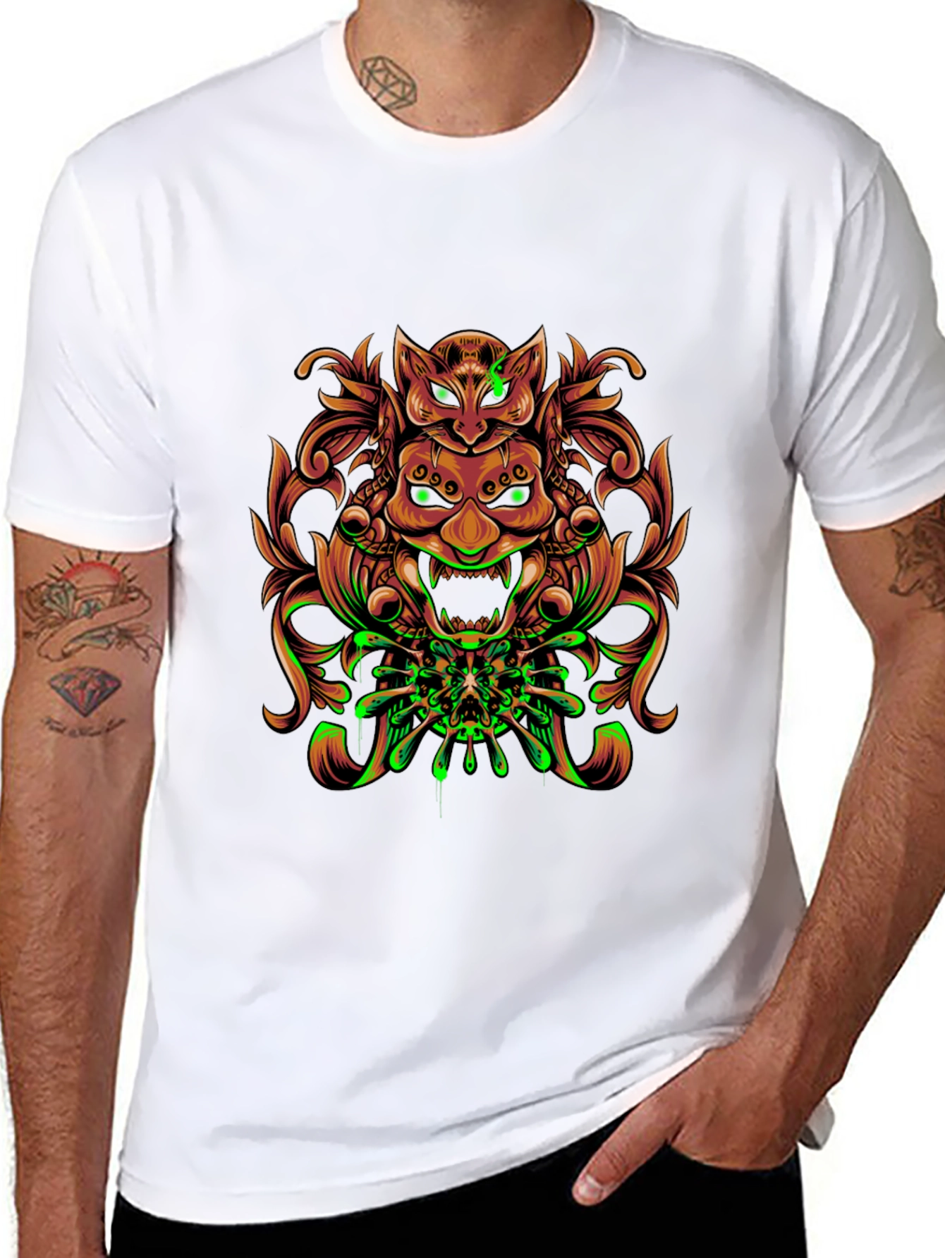 Mystic Oni Mask Graphic Tee - Unique Design