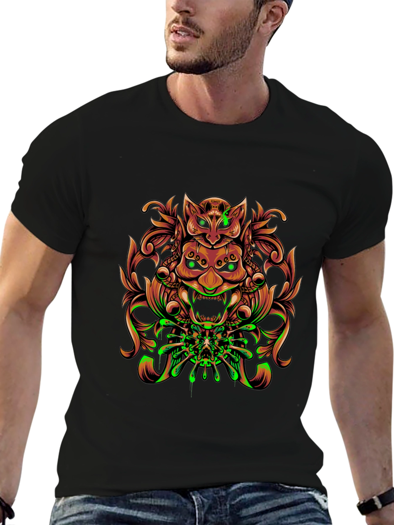Mystic Oni Mask Graphic Tee - Unique Design