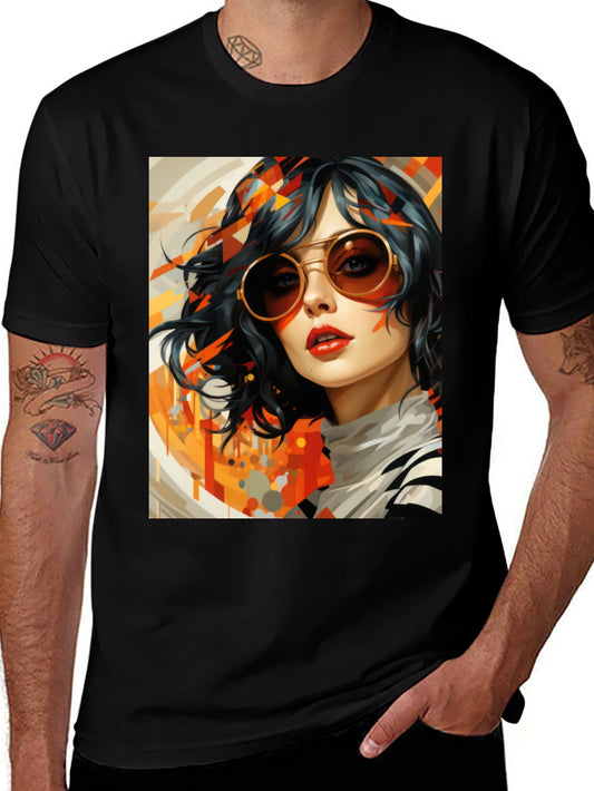 Retro Art Woman Graphic Tee - Stylish Black T-Shirt