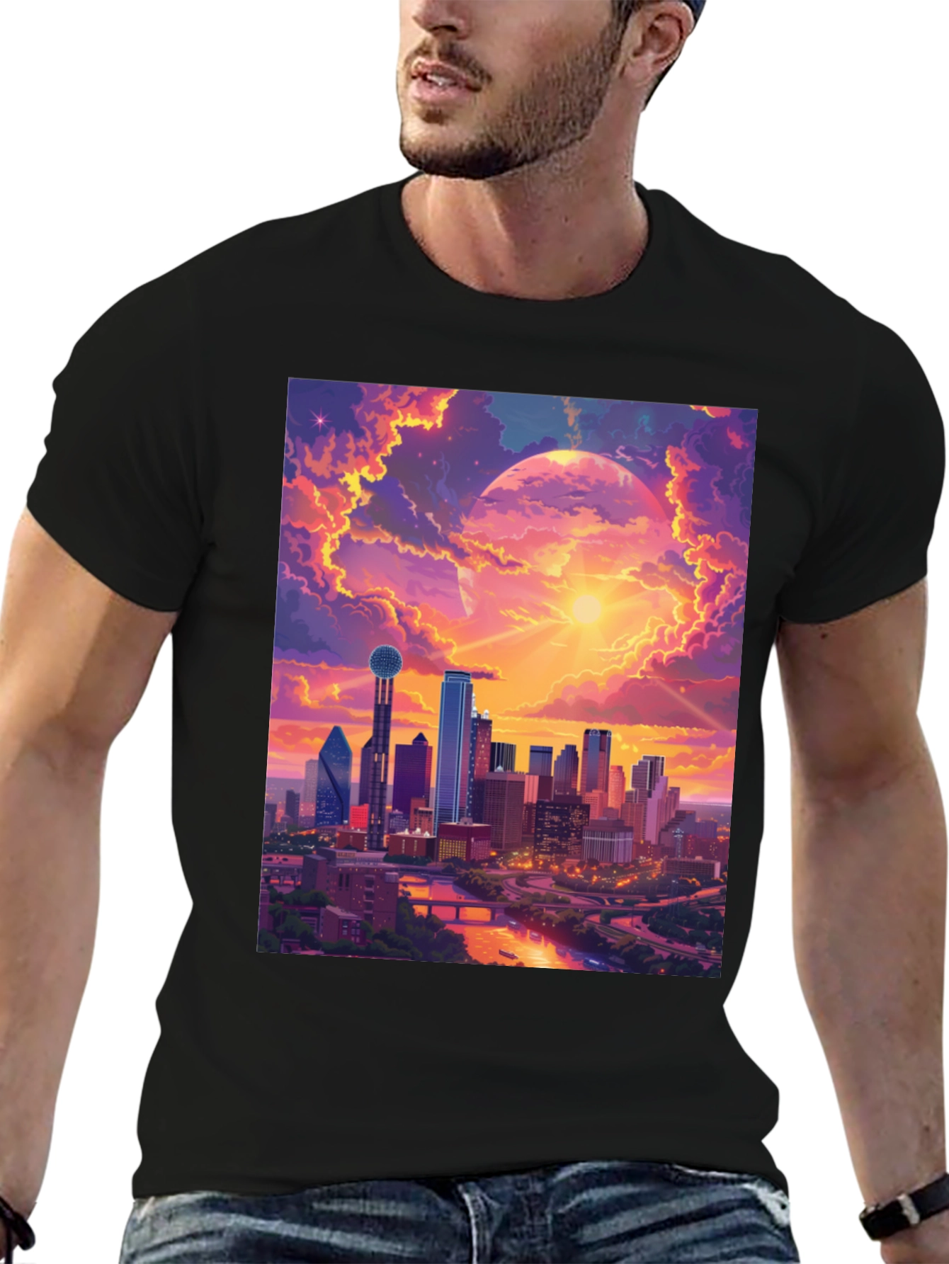 Sunset Cityscape Graphic T-Shirt - Modern Art Tee