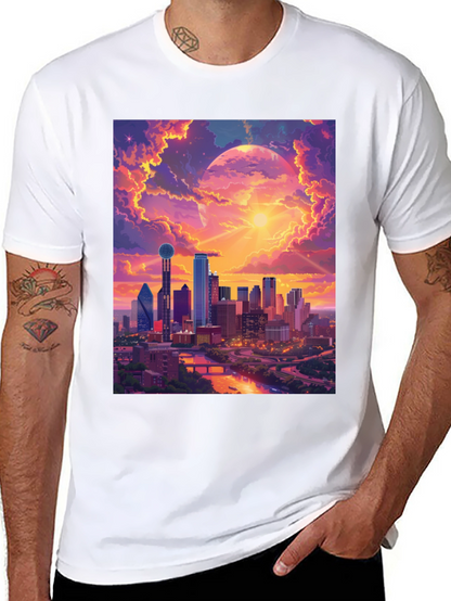 Sunset Cityscape Graphic T-Shirt - Modern Art Tee