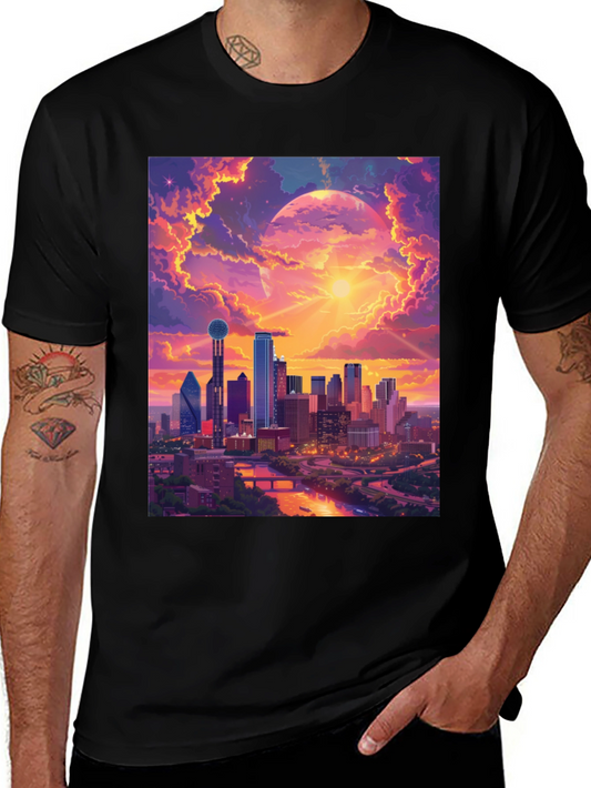 Sunset Cityscape Graphic T-Shirt - Modern Art Tee