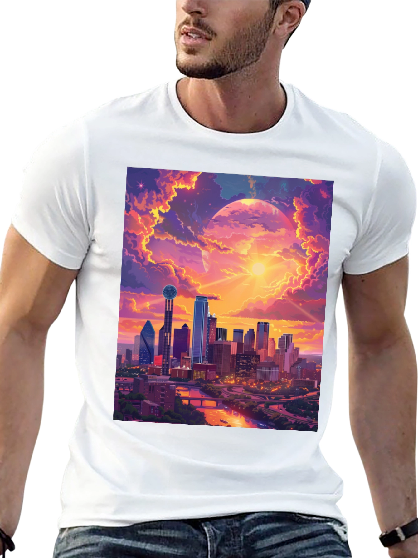 Sunset Cityscape Graphic T-Shirt - Modern Art Tee