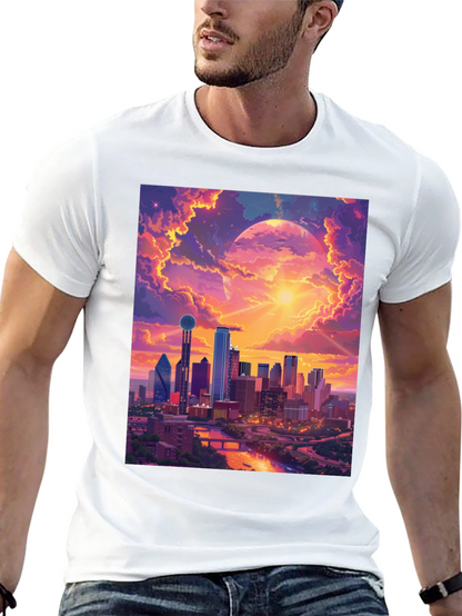 Sunset Cityscape Graphic T-Shirt - Modern Art Tee