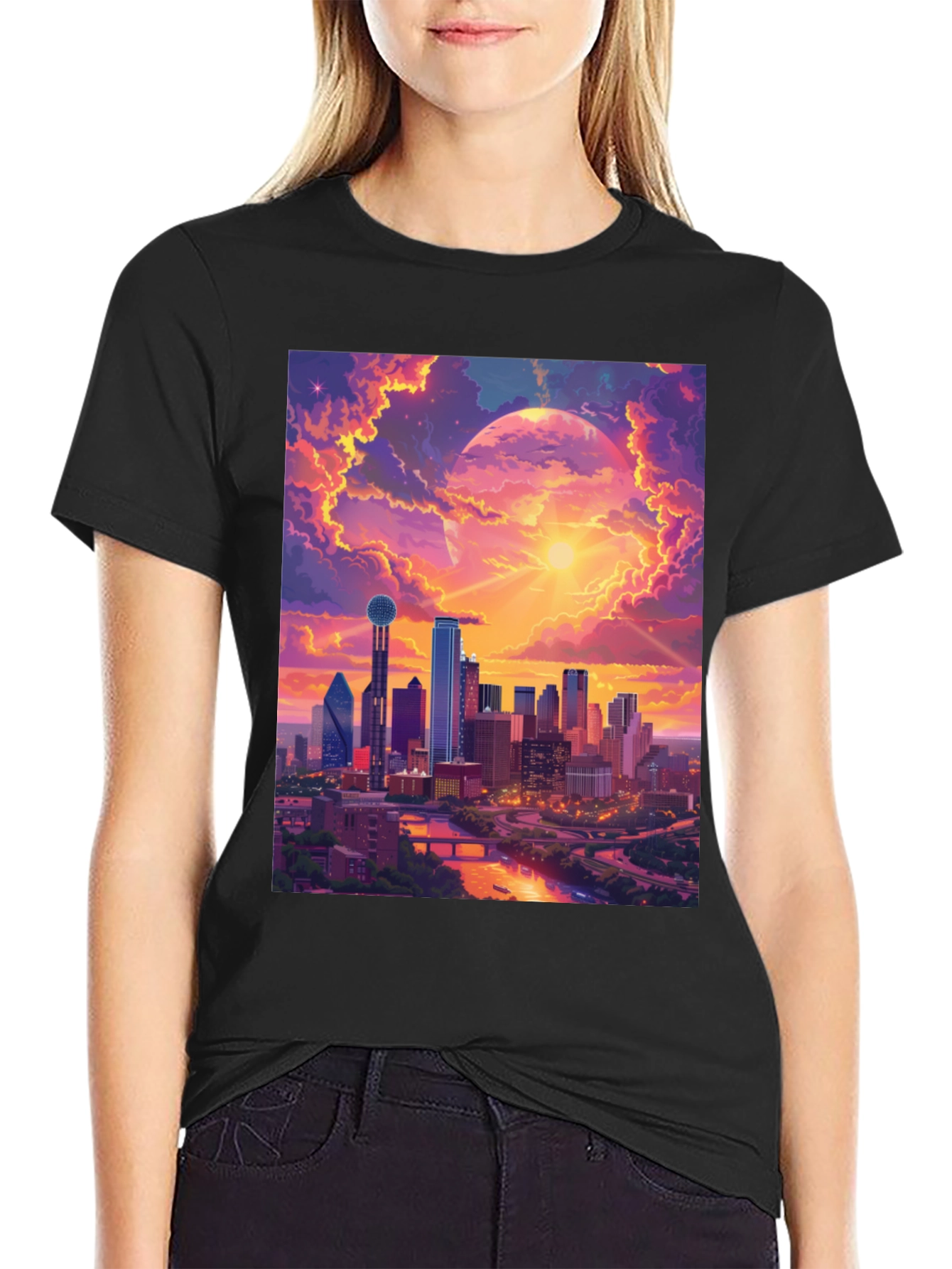 Sunset Cityscape Graphic T-Shirt - Modern Art Tee