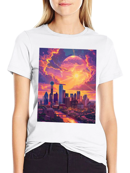 Sunset Cityscape Graphic T-Shirt - Modern Art Tee