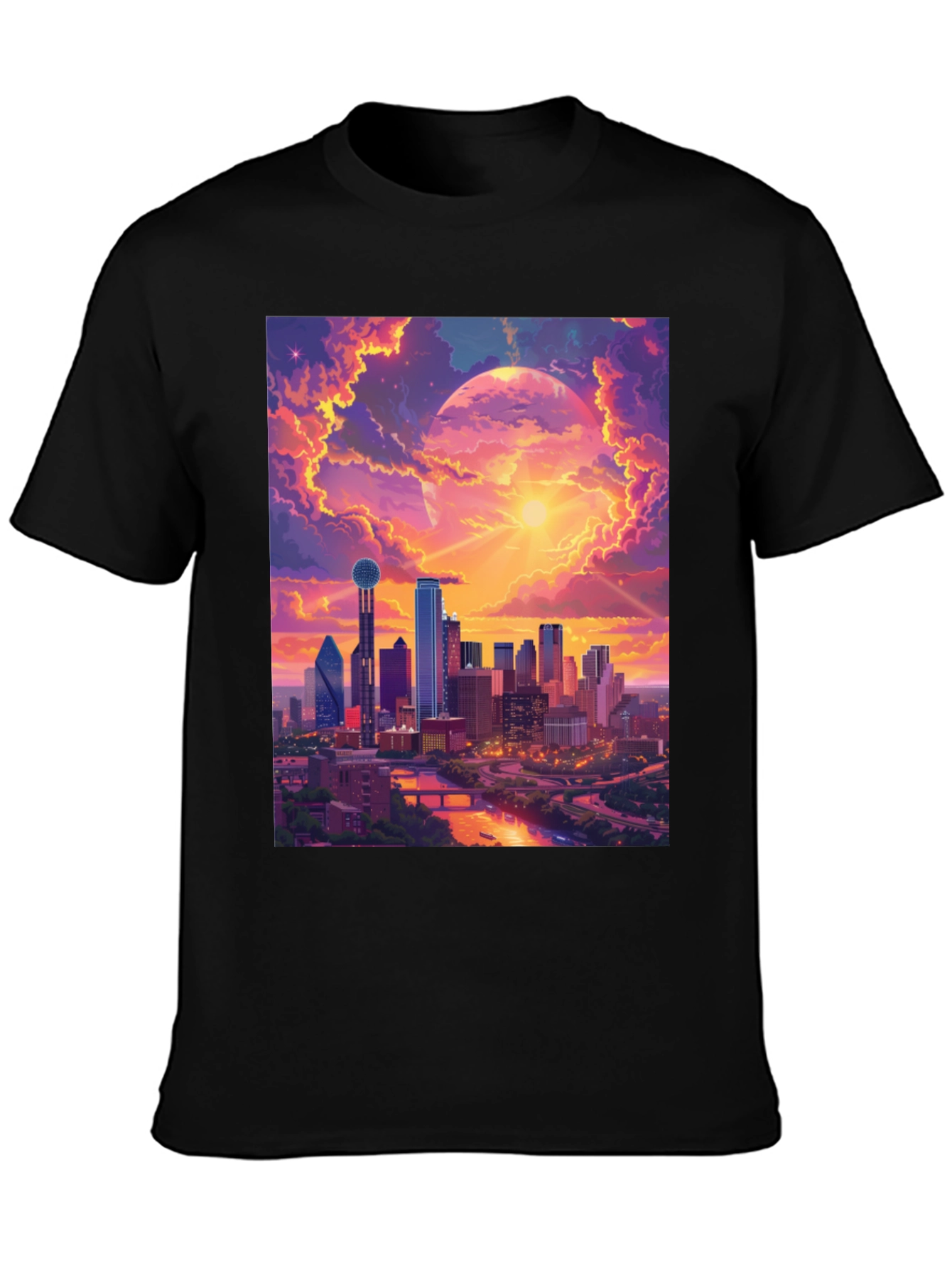 Sunset Cityscape Graphic T-Shirt - Modern Art Tee