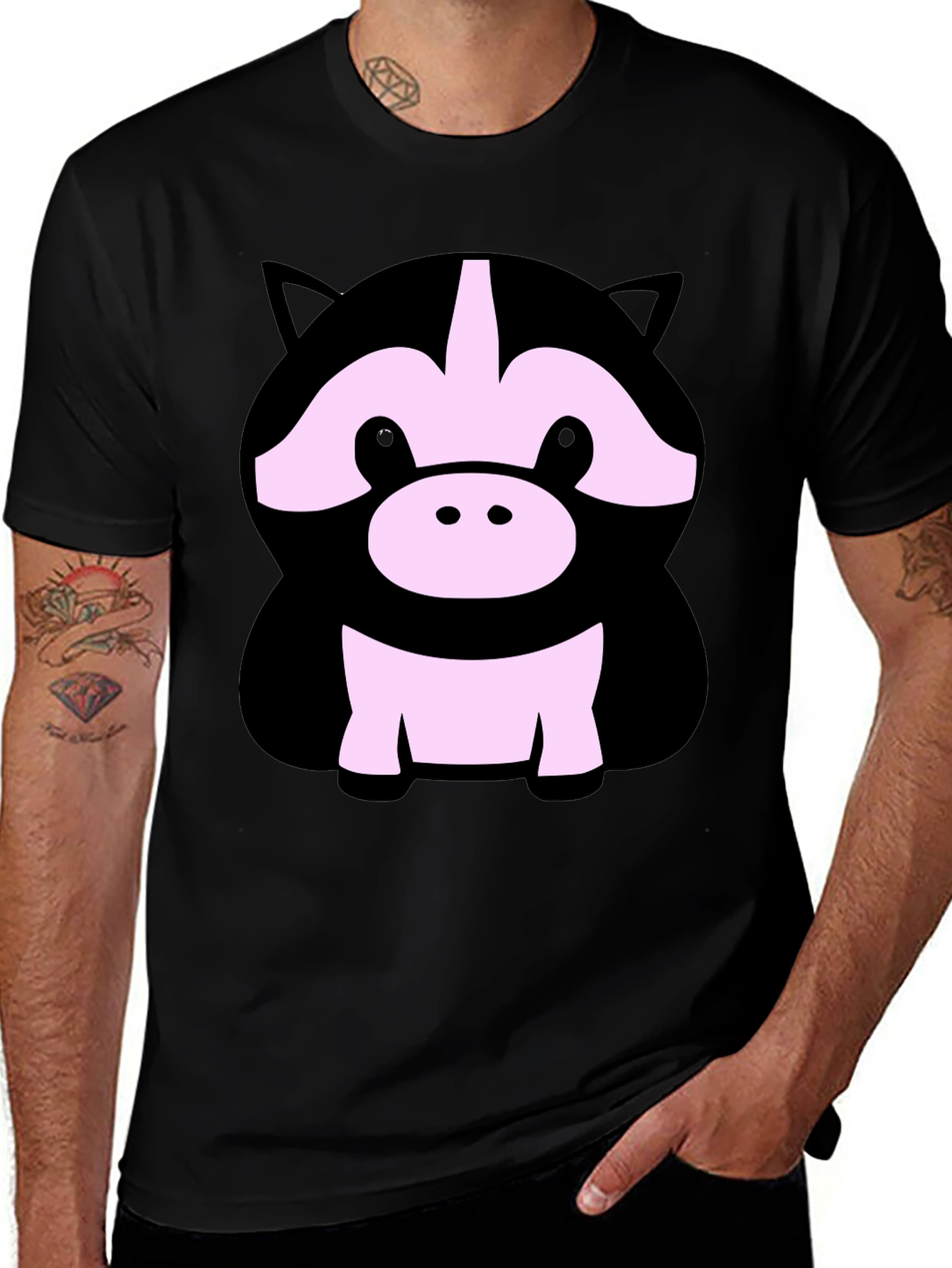 Cute Cartoon Animal Graphic Black T-Shirt