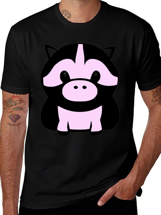 Cute Cartoon Animal Graphic Black T-Shirt