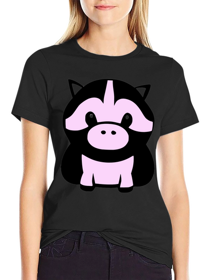 Cute Cartoon Animal Graphic Black T-Shirt
