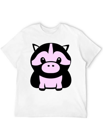 Cute Cartoon Animal Graphic Black T-Shirt