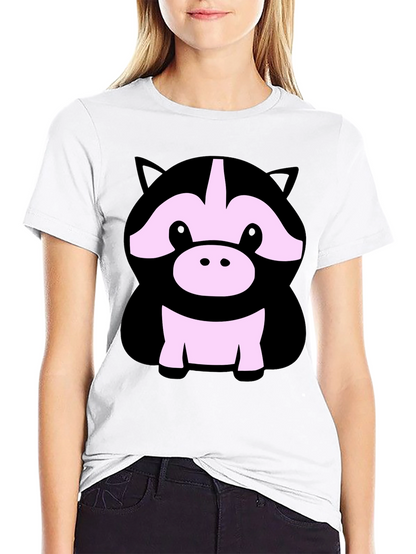 Cute Cartoon Animal Graphic Black T-Shirt