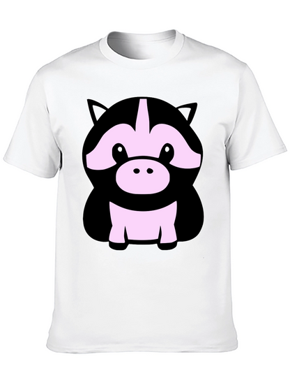Cute Cartoon Animal Graphic Black T-Shirt