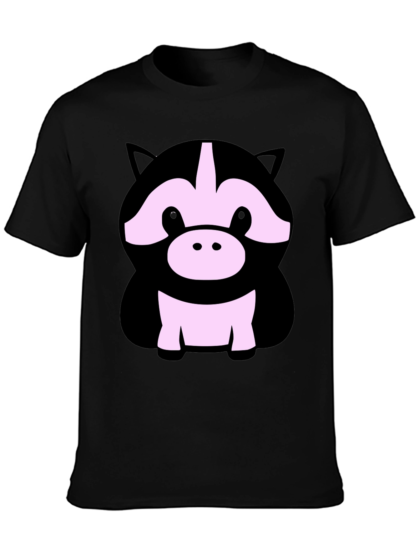 Cute Cartoon Animal Graphic Black T-Shirt