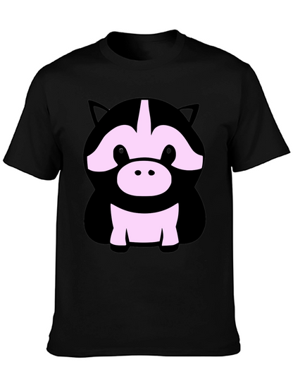 Cute Cartoon Animal Graphic Black T-Shirt
