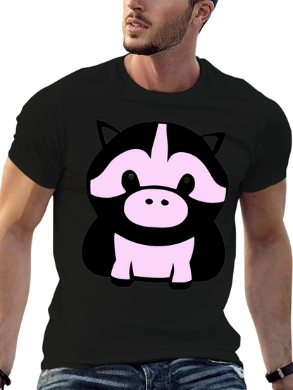 Cute Cartoon Animal Graphic Black T-Shirt