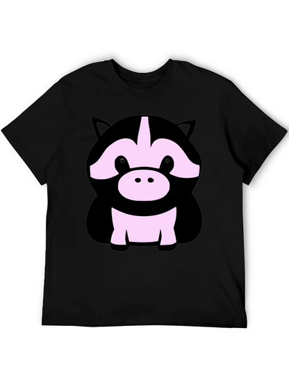 Cute Cartoon Animal Graphic Black T-Shirt