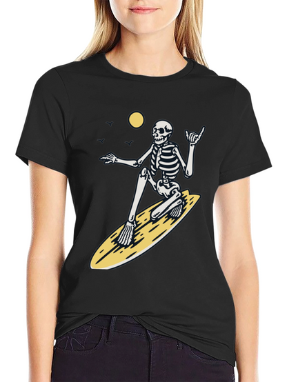 Surfing Skeleton Graphic Tee - Black