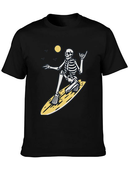 Surfing Skeleton Graphic Tee - Black