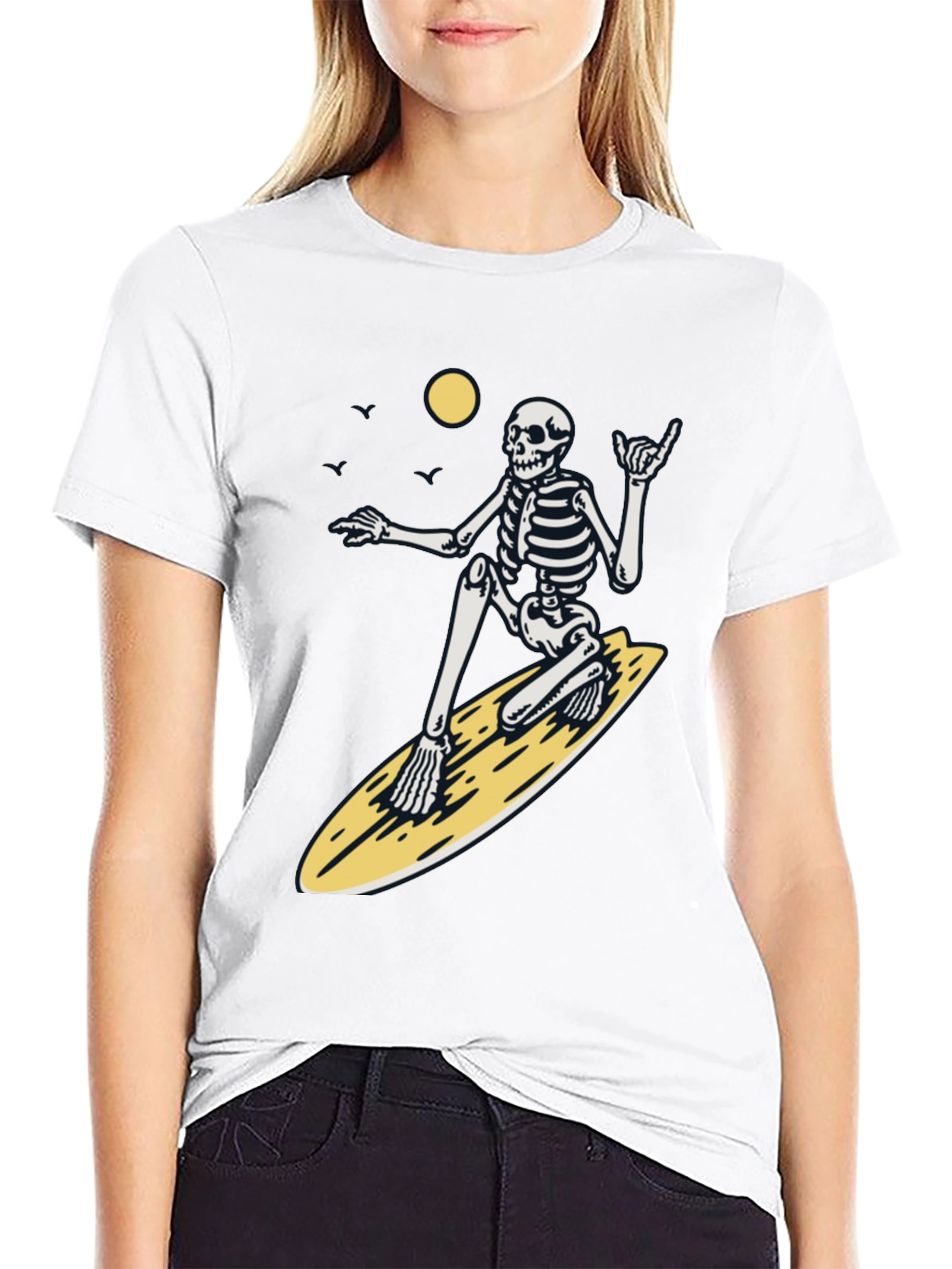 Surfing Skeleton Graphic Tee - Black