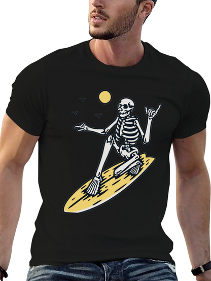 Surfing Skeleton Graphic Tee - Black