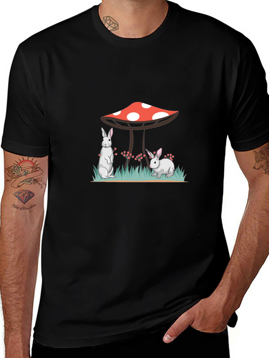 Black Rabbit & Mushroom Graphic Tee