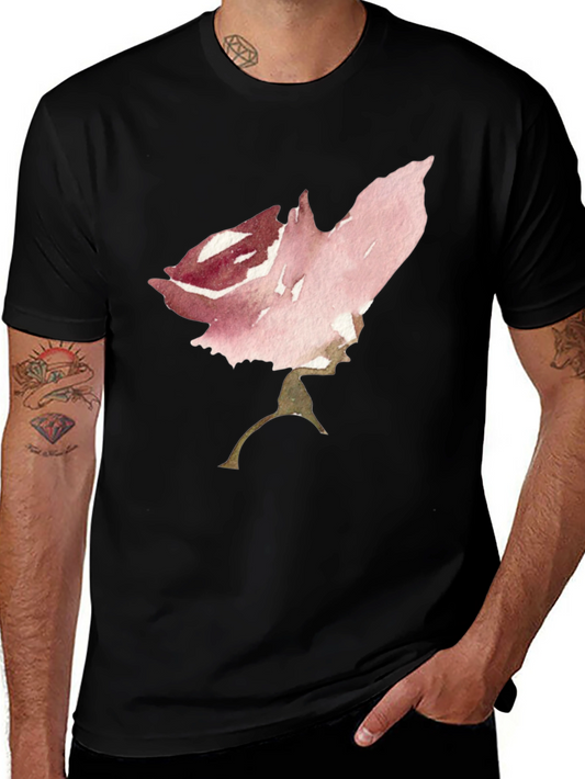 Watercolor Rose Graphic Black T-Shirt