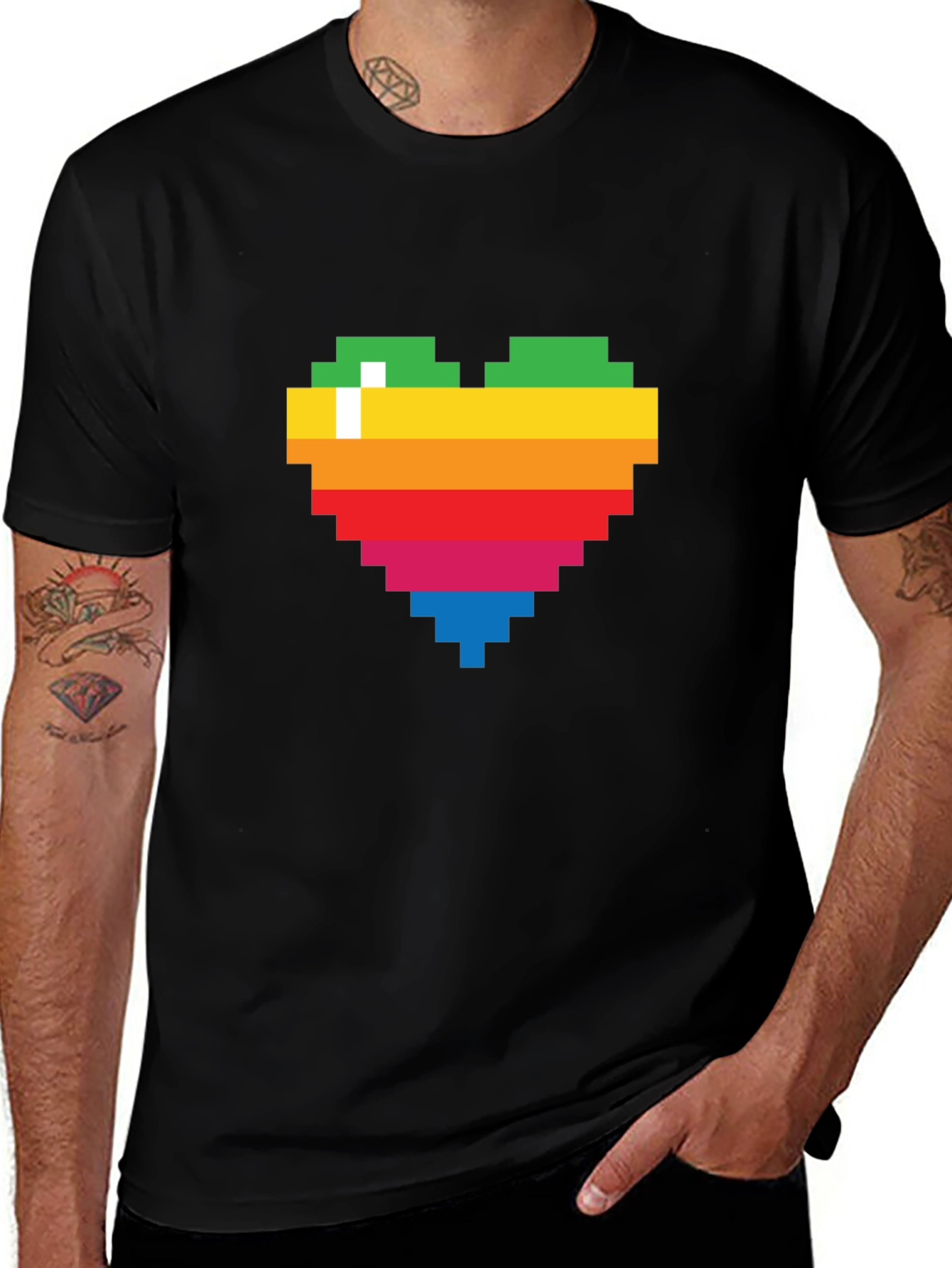 Pixel Heart Graphic Tee - Rainbow Love T-Shirt