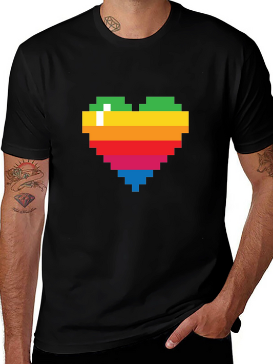 Pixel Heart Graphic Tee - Rainbow Love T-Shirt
