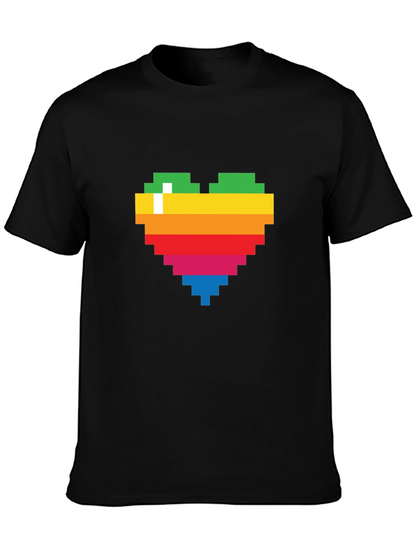 Pixel Heart Graphic Tee - Rainbow Love T-Shirt