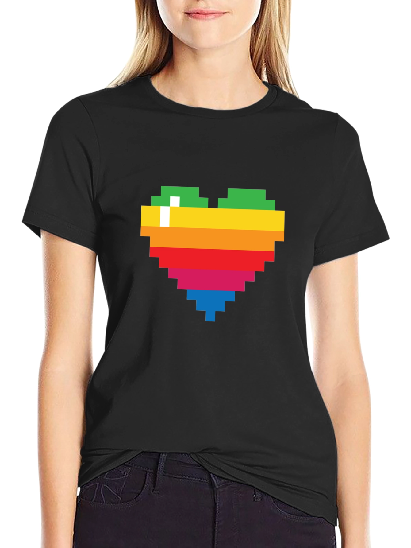 Pixel Heart Graphic Tee - Rainbow Love T-Shirt