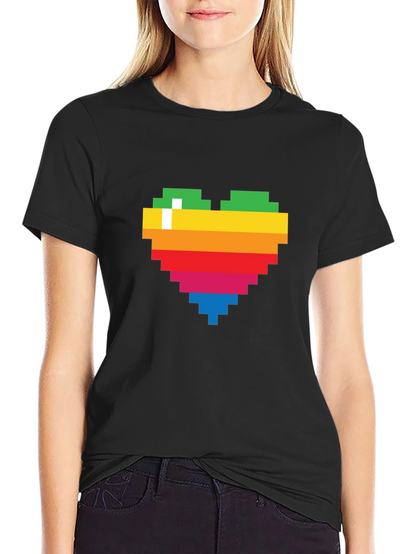Pixel Heart Graphic Tee - Rainbow Love T-Shirt