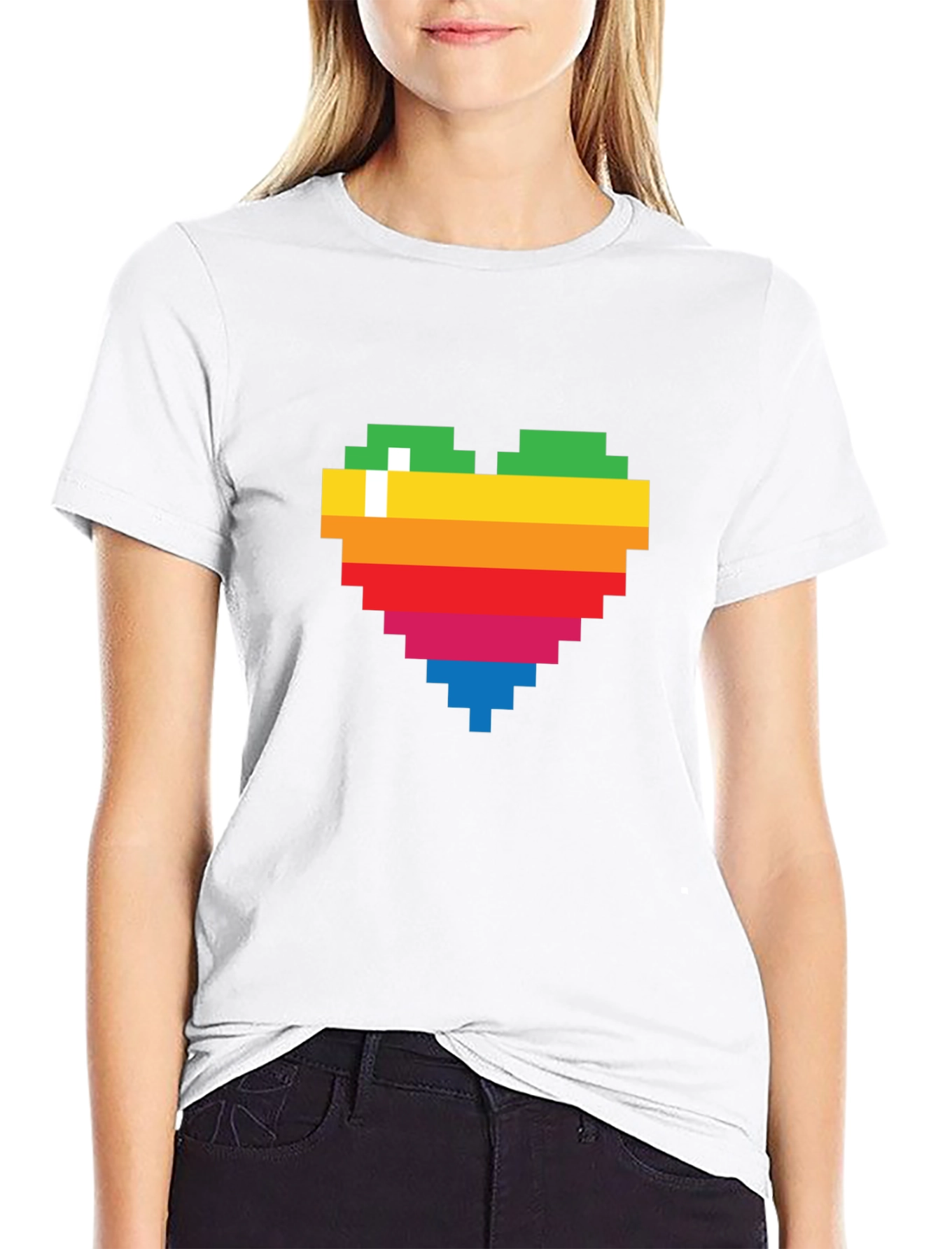 Pixel Heart Graphic Tee - Rainbow Love T-Shirt
