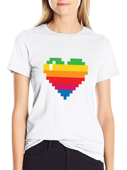 Pixel Heart Graphic Tee - Rainbow Love T-Shirt