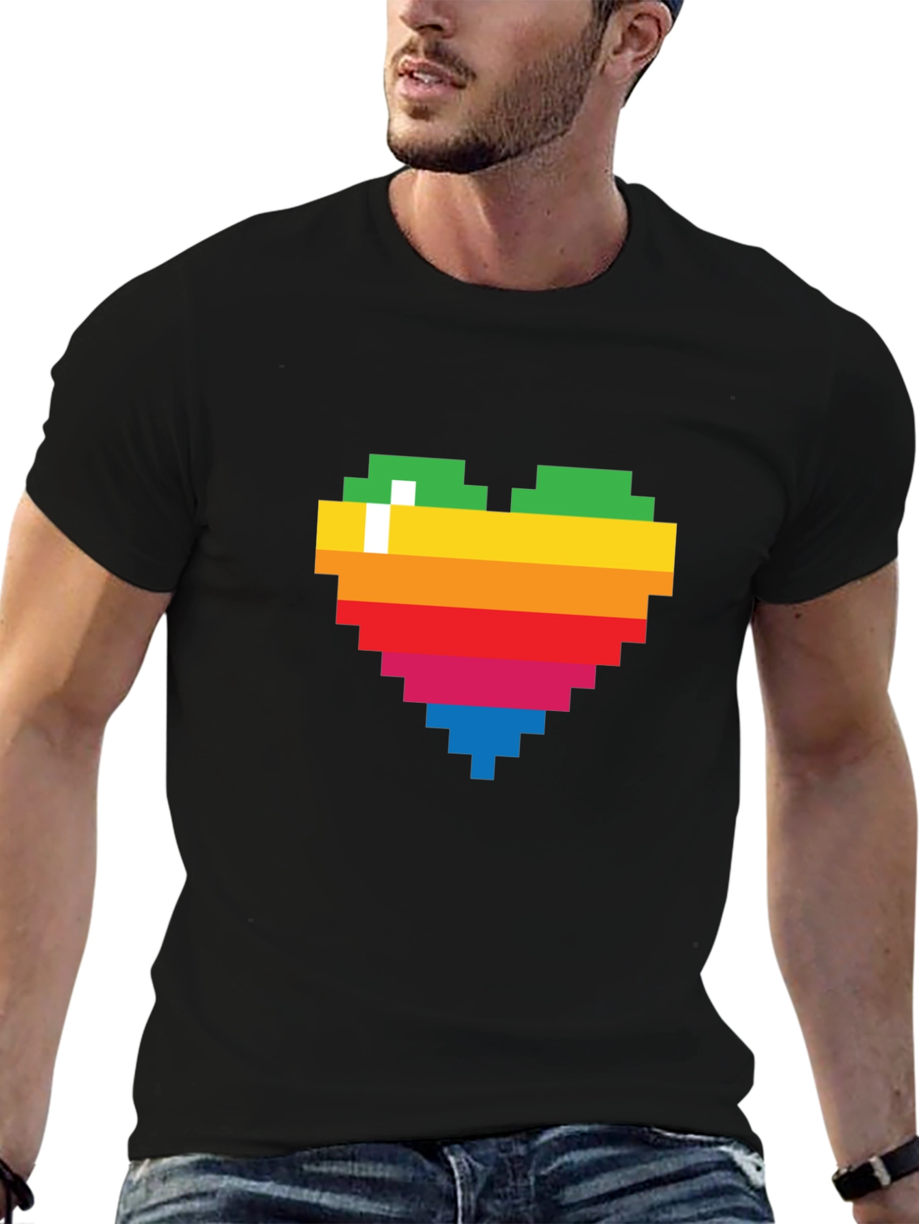 Pixel Heart Graphic Tee - Rainbow Love T-Shirt