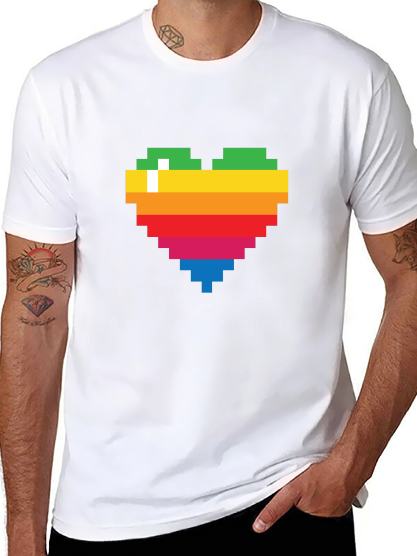 Pixel Heart Graphic Tee - Rainbow Love T-Shirt