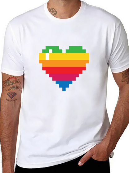 Pixel Heart Graphic Tee - Rainbow Love T-Shirt