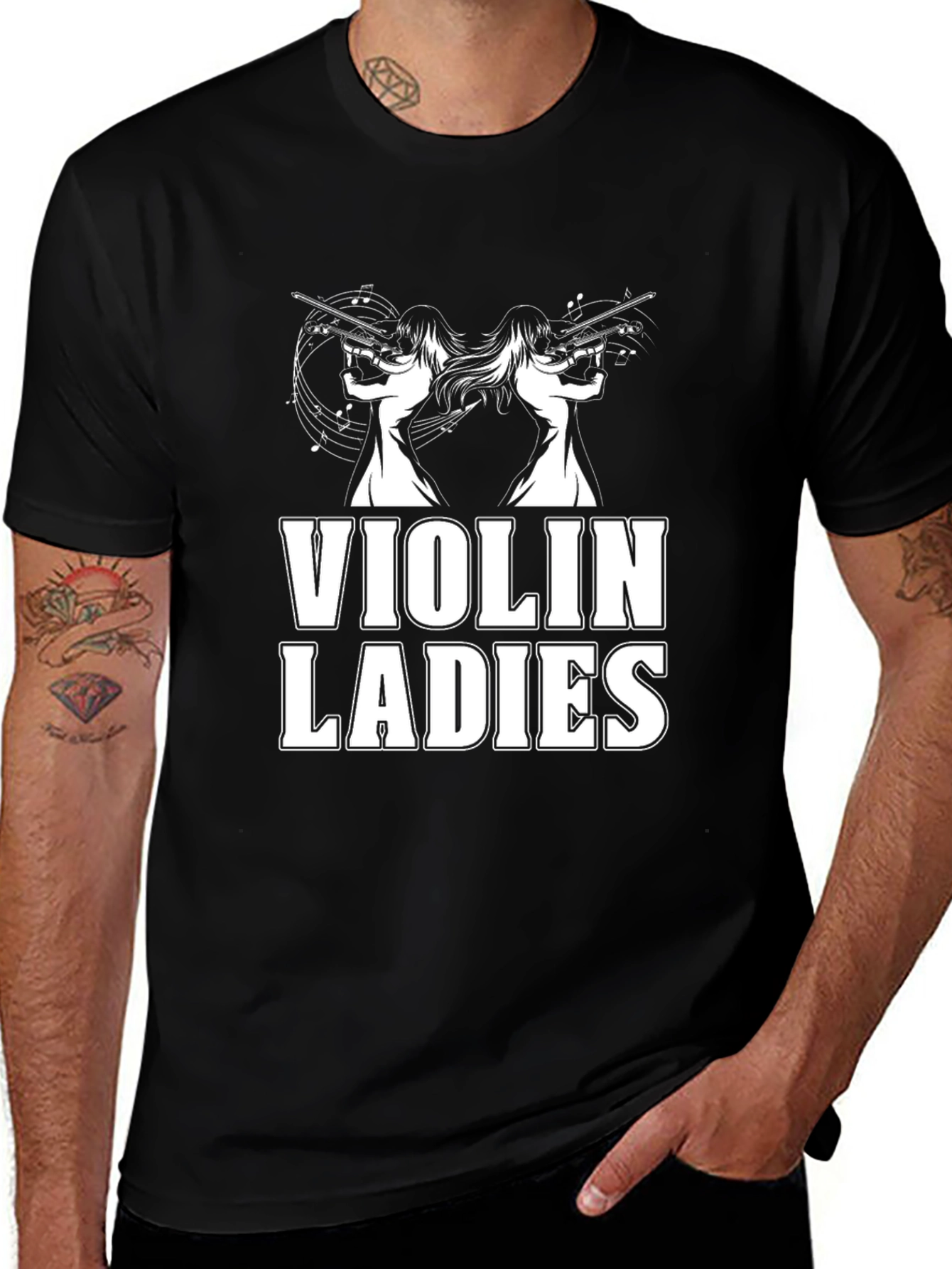 Violin Ladies Graphic Tee - Black Novelty T-Shirt