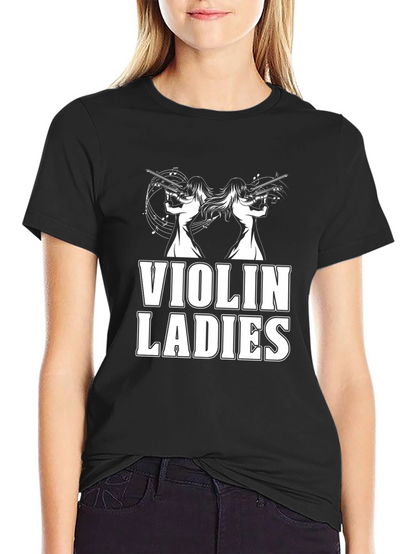 Violin Ladies Graphic Tee - Black Novelty T-Shirt