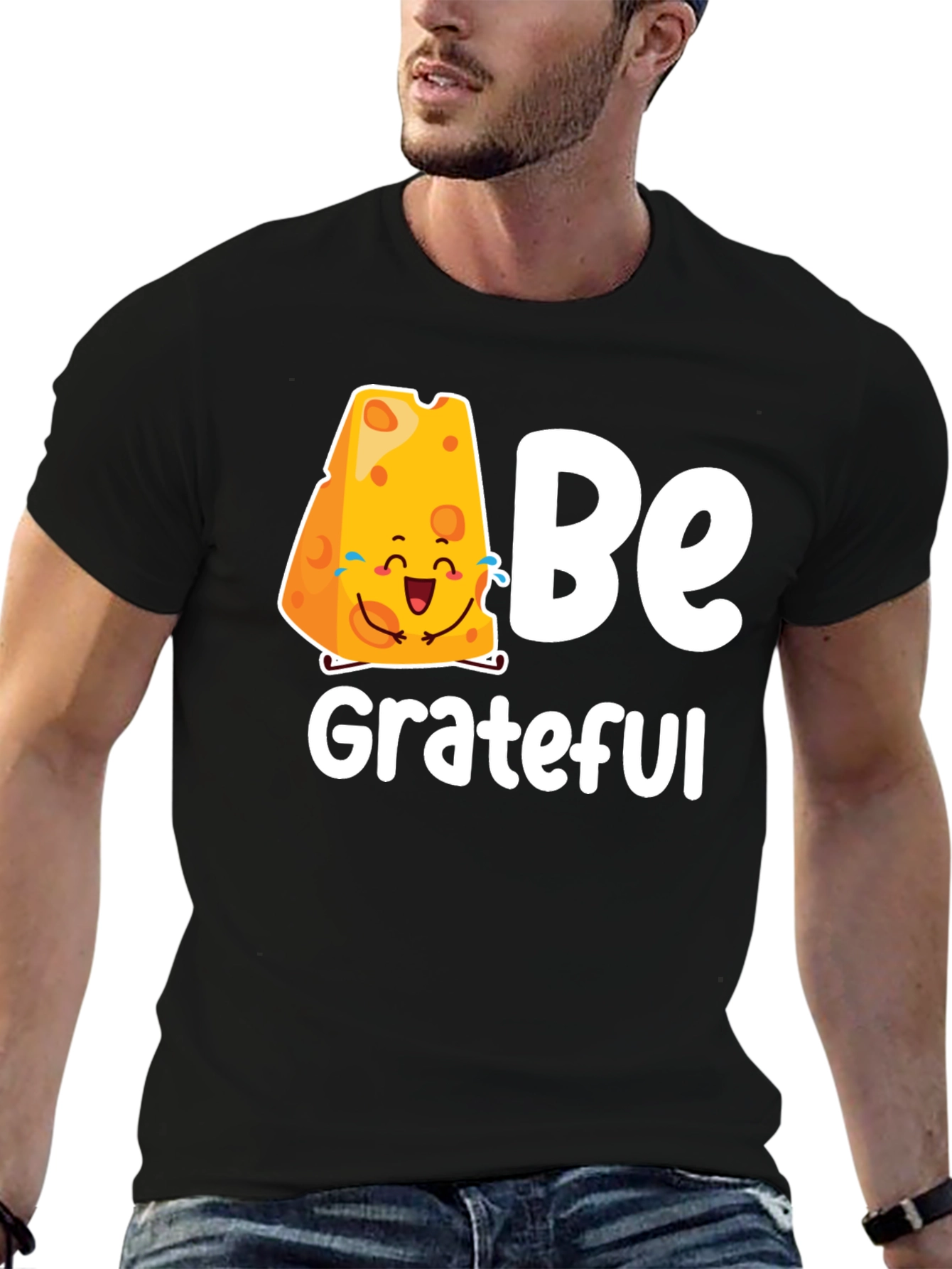 Be Grateful Cheese Graphic Tee - Black