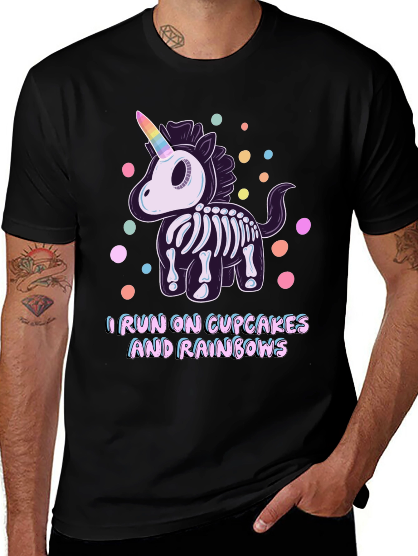 Skeleton Unicorn Cupcake Rainbows Graphic T-Shirt