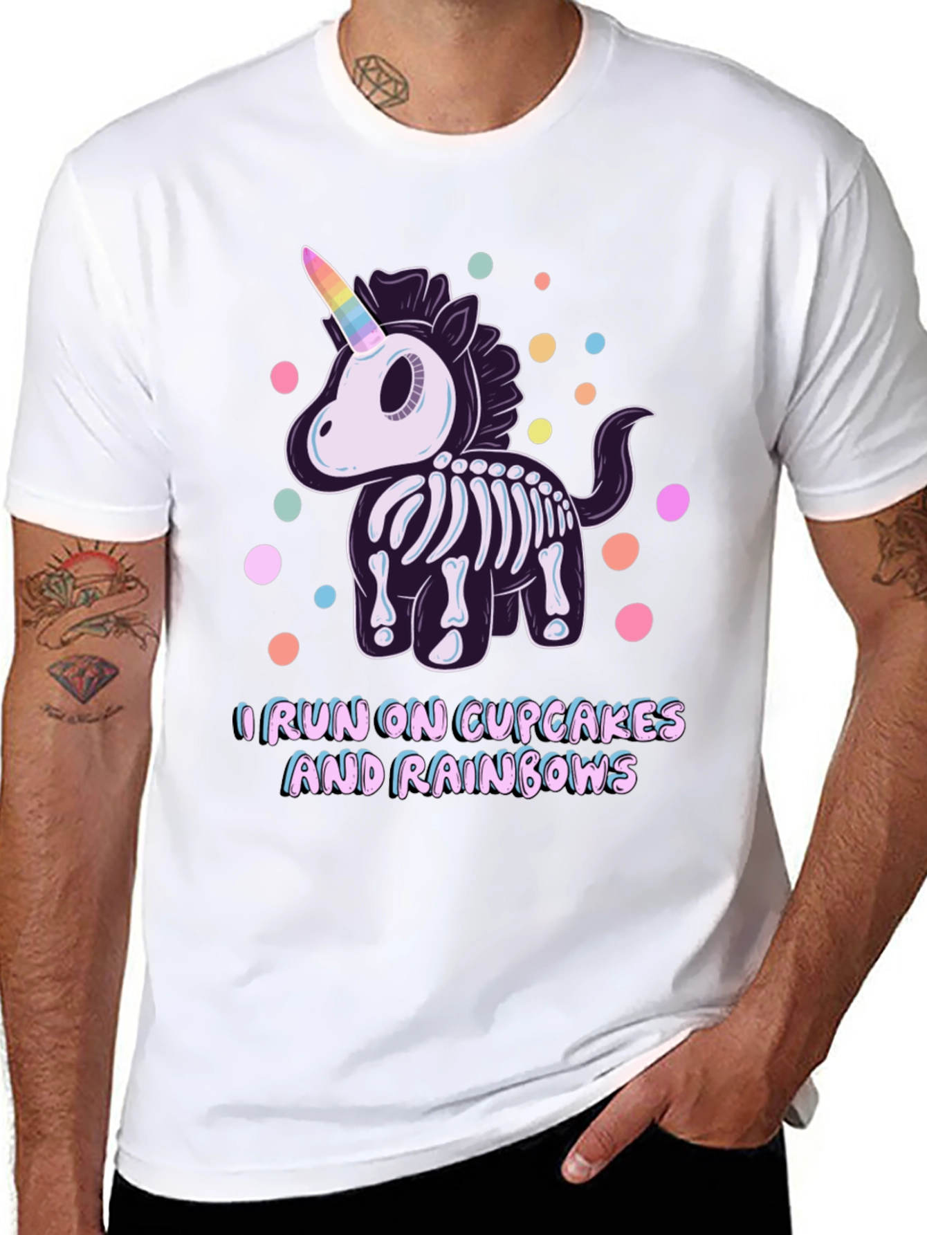 Skeleton Unicorn Cupcake Rainbows Graphic T-Shirt