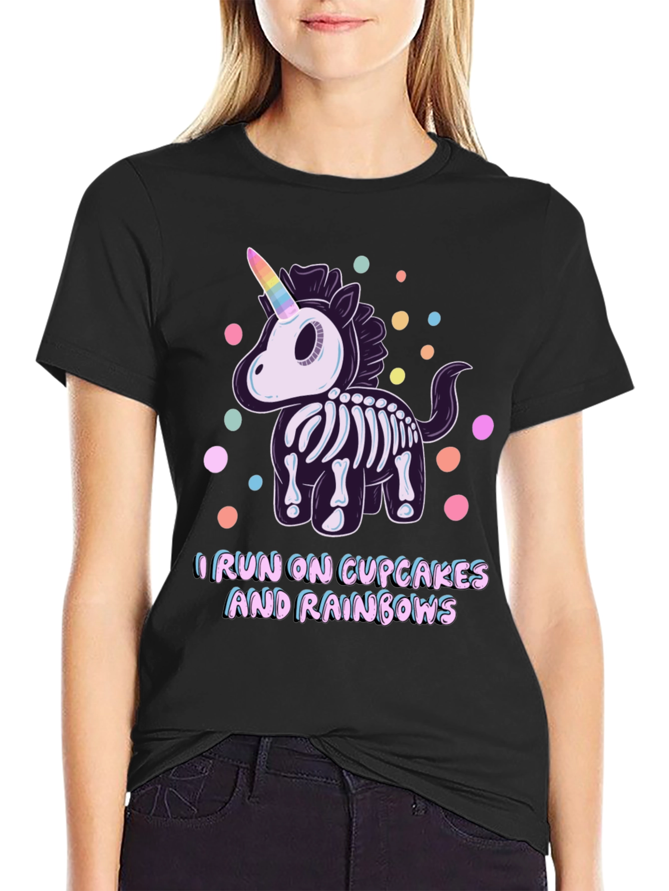 Skeleton Unicorn Cupcake Rainbows Graphic T-Shirt