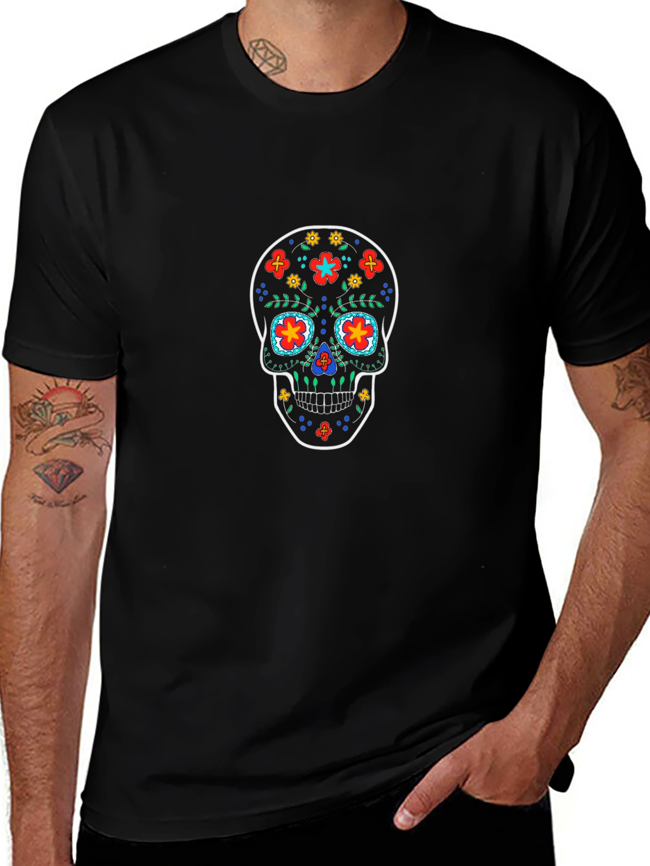 Sugar Skull Graphic Tee - Black Cotton T-Shirt