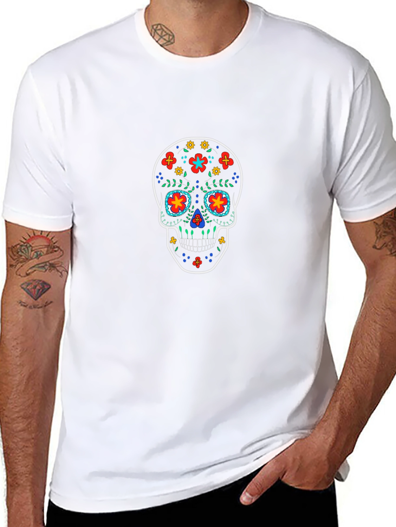 Sugar Skull Graphic Tee - Black Cotton T-Shirt