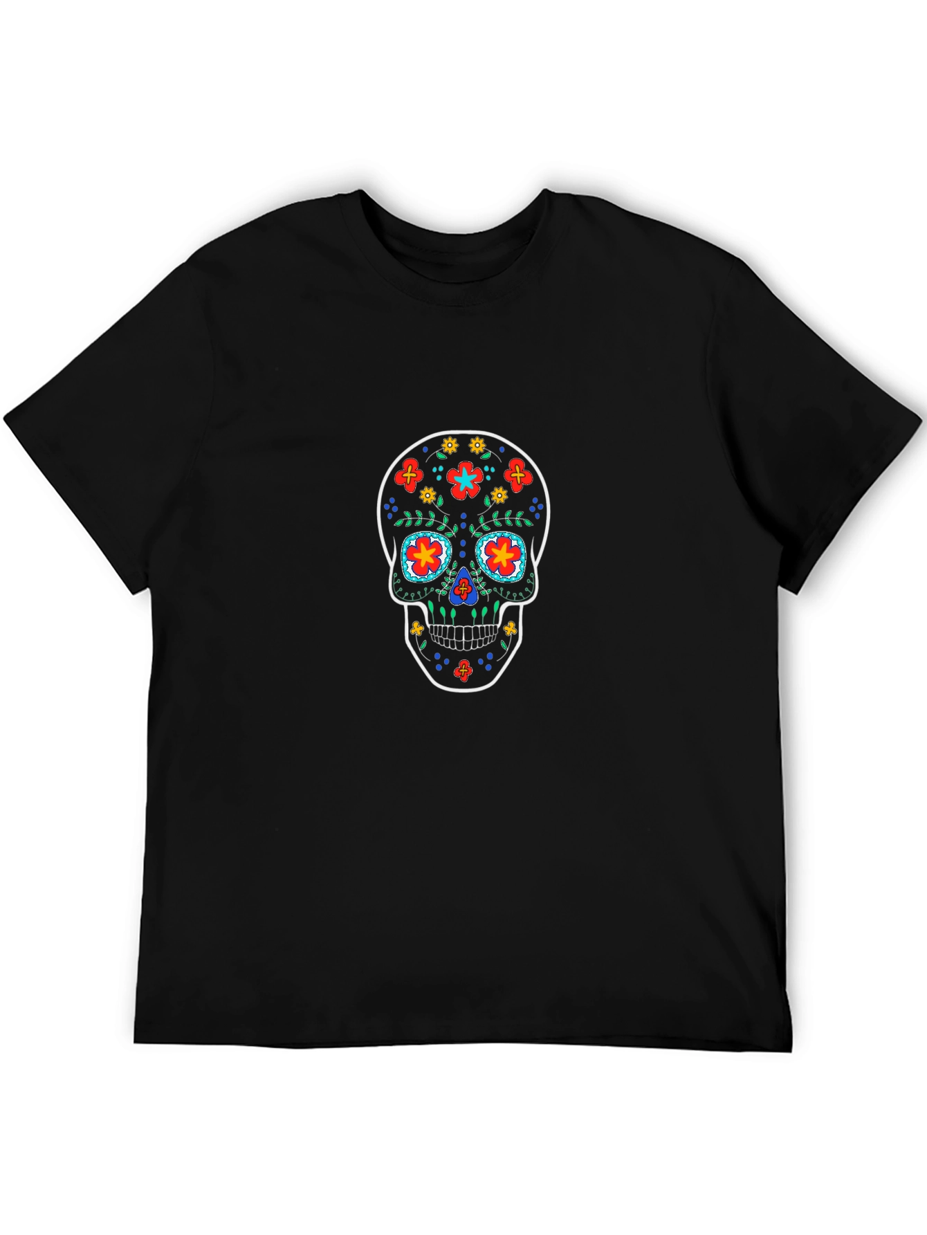 Sugar Skull Graphic Tee - Black Cotton T-Shirt