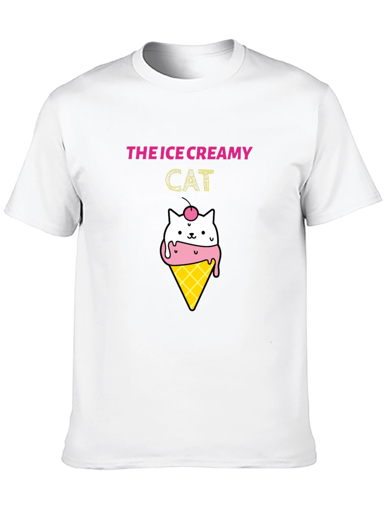 Ice Creamy Cat Graphic Black T-Shirt
