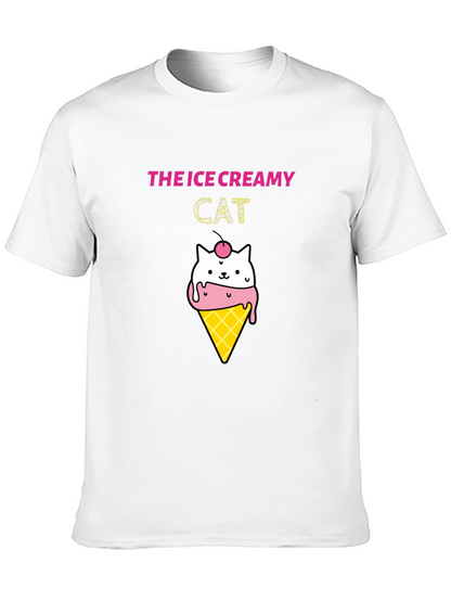 Ice Creamy Cat Graphic Black T-Shirt