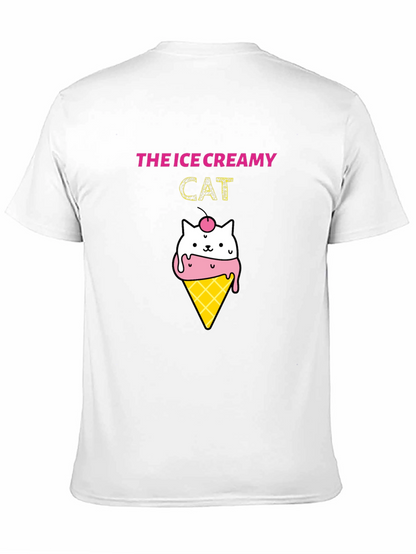 Ice Creamy Cat Graphic Black T-Shirt