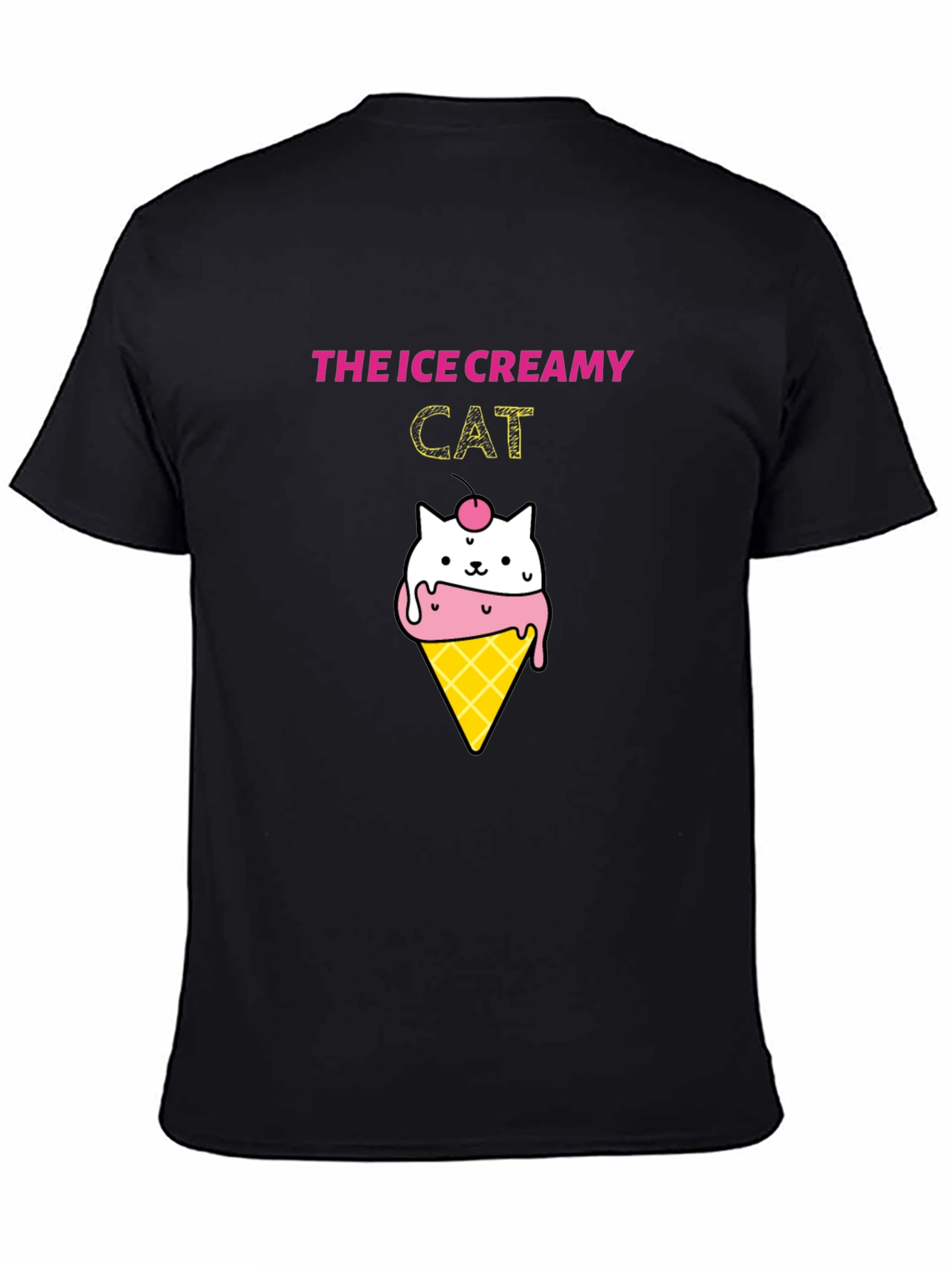 Ice Creamy Cat Graphic Black T-Shirt